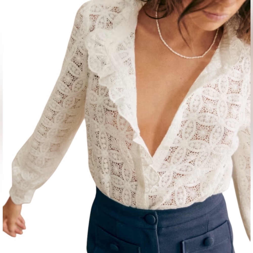 Sezane Chlo Blouse Lace Ecru Size 44
